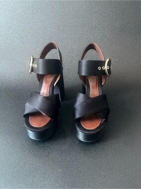 See By Chloe Black Platform Sandals with Gold Buckle
